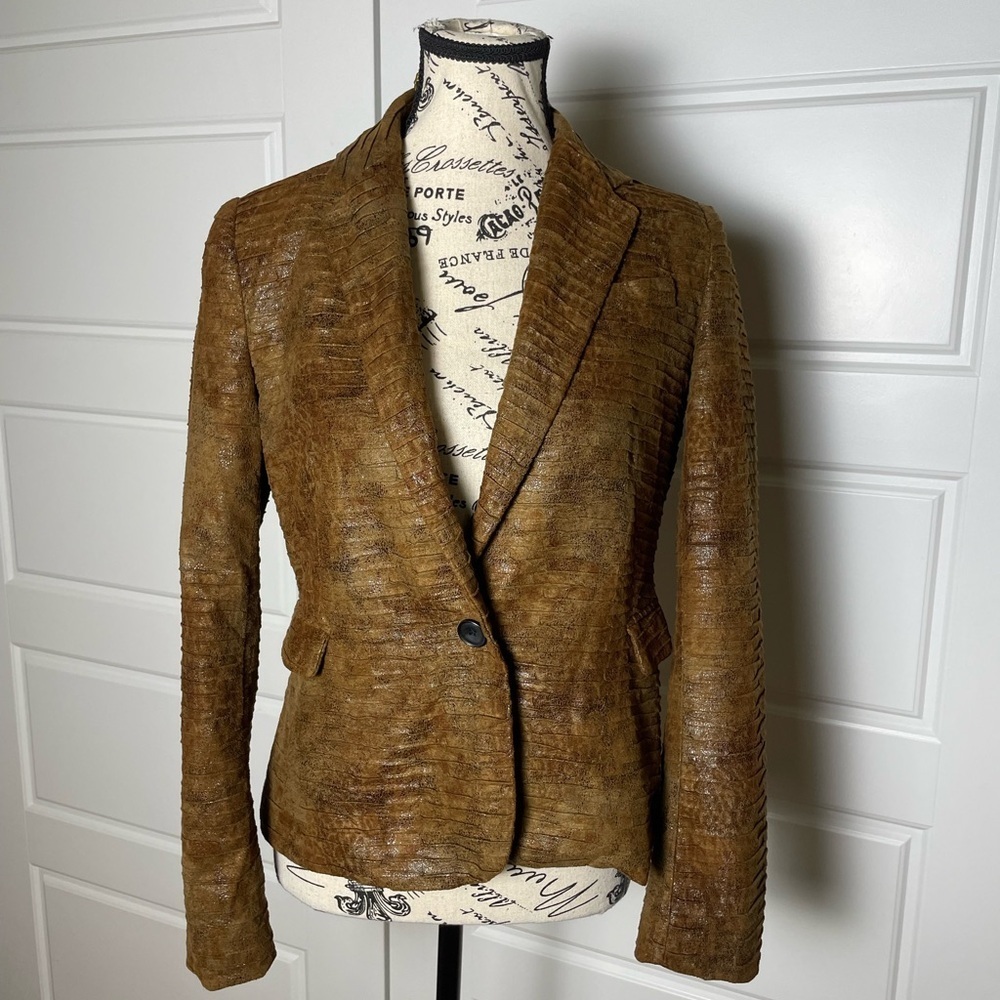 Zara Faux Suede Snake Print Brown Blazer